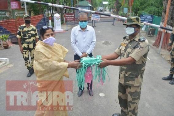 MP distributes masks among BSF Jawans, IGM hospital staffs